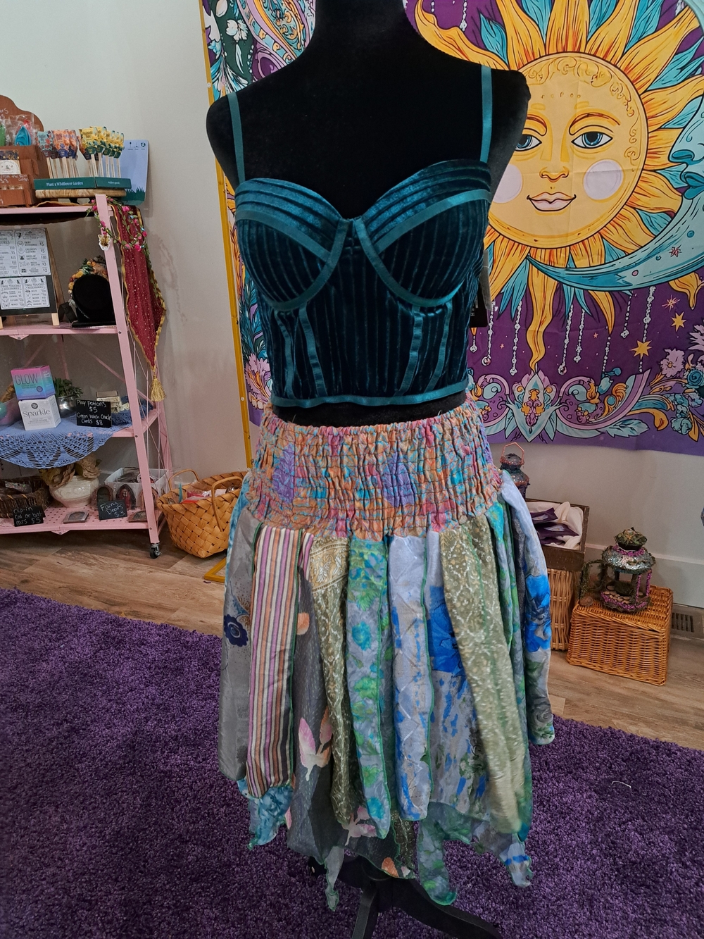 Velvet Tidemuse Fairy Set | Teal Bustier & Silk Sari Pixie Skirt